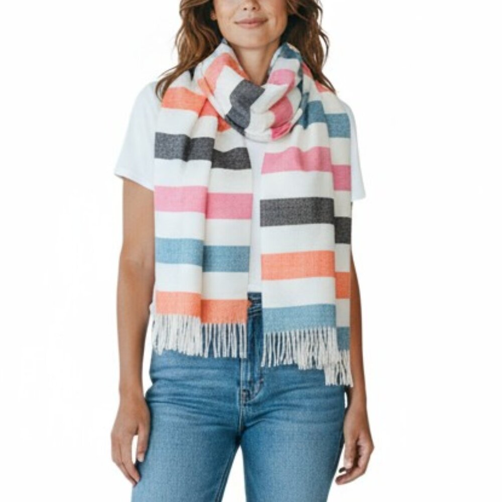 Gap Multi Color Striped Fringed Scarf - Picture 2 of 8